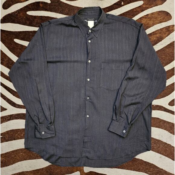Vintage Comme Des Garcons Homme Plus Button Up Dress Shirt Gray Blue Stripe 3XL